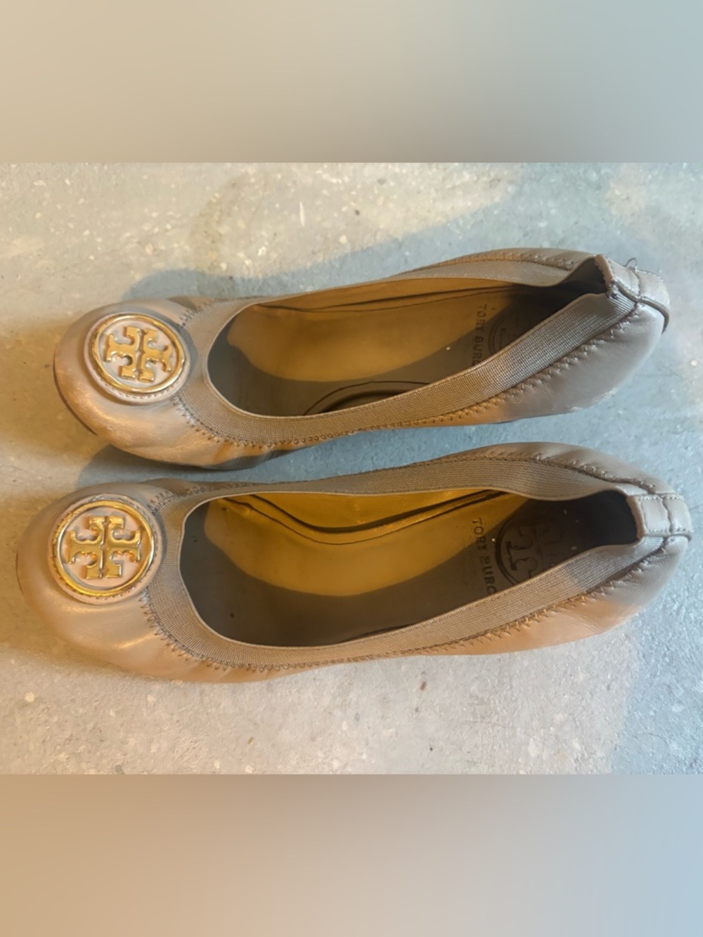 Tory Burch Leather Ballet wedges with Gold Logo